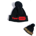Knit Beanie with Pom and Cuff (Embroidery Logo)