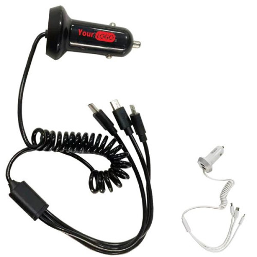 2 Port Car Charger With 3 in 1 charge cable