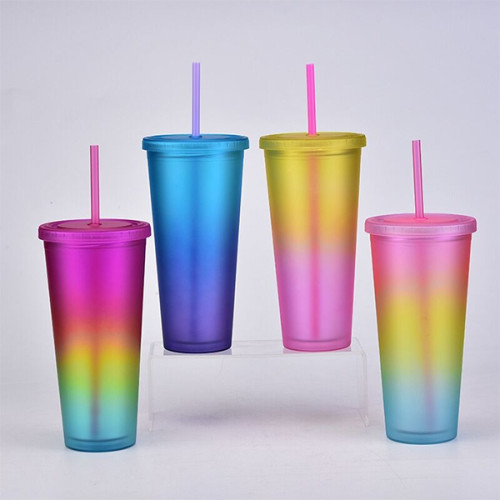 Double layer rainbow-colored plastic outdoor sport sippy cup